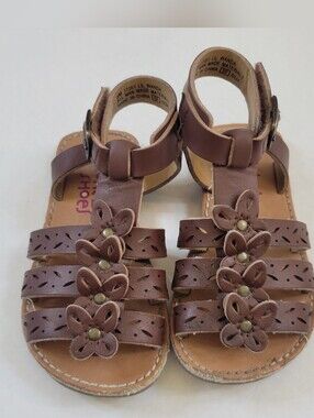 Rachel Shoes Lil Wanda Girls Brown Floral Leather Sandals With Easy Close 6M